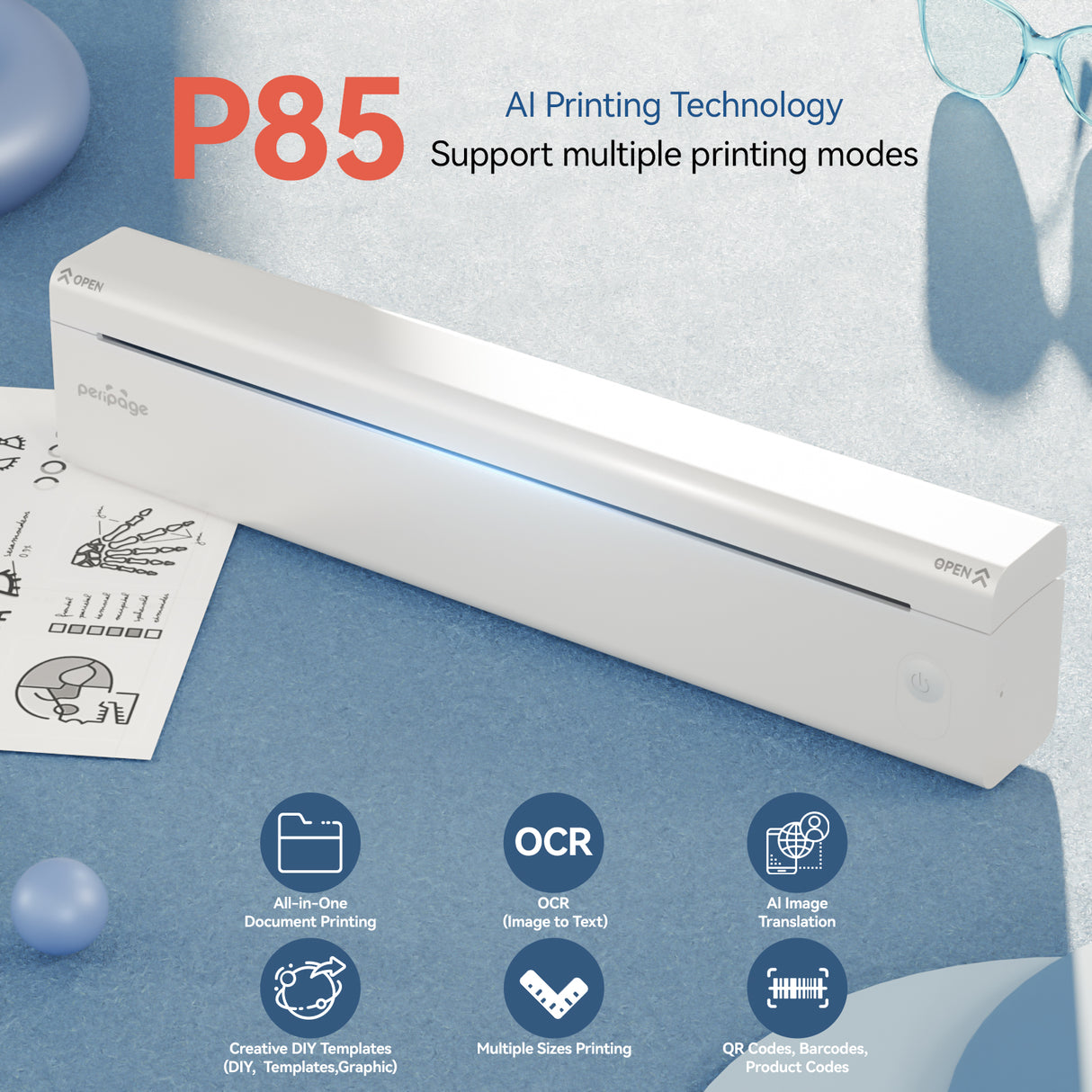 PeriPage P85 Portable Thermal Printer HD【Support A4 and Tattoo printing】