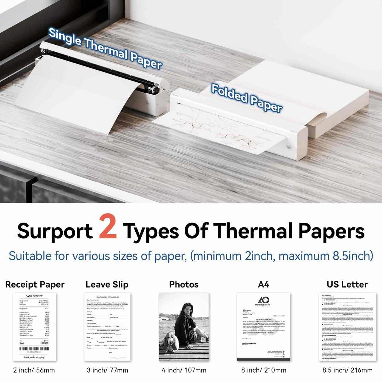 P85 Portable Thermal A4 Printer – 203/304DPI, 1800mAh Battery, Wireless, Inkless