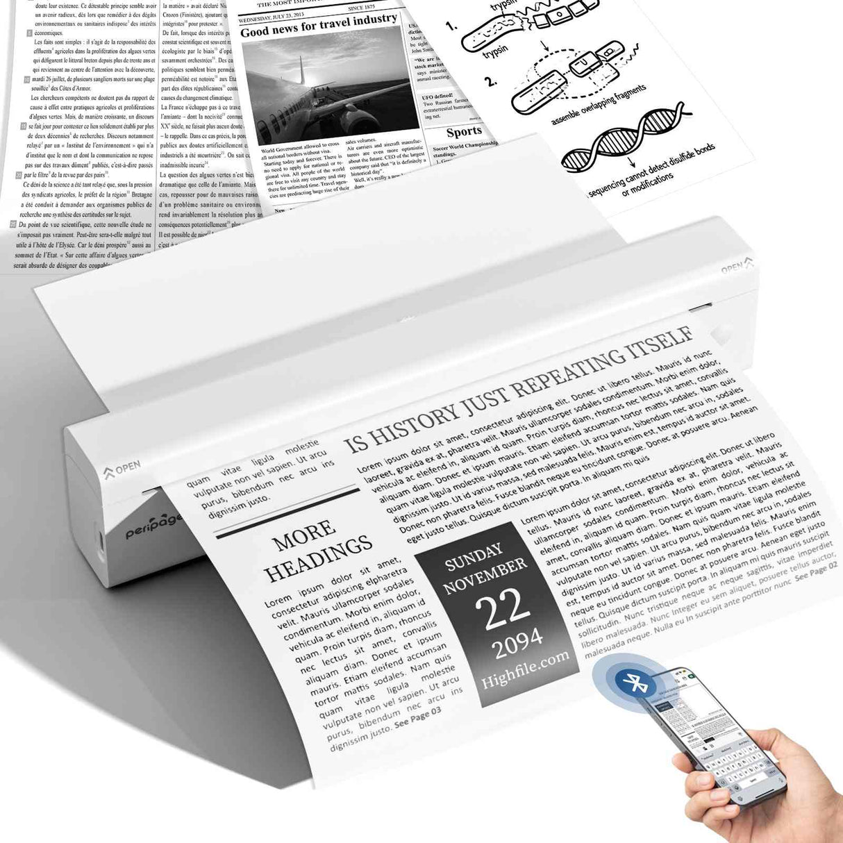 P85 Portable Thermal A4 Printer – 203/304DPI, 1800mAh Battery, Wireless, Inkless