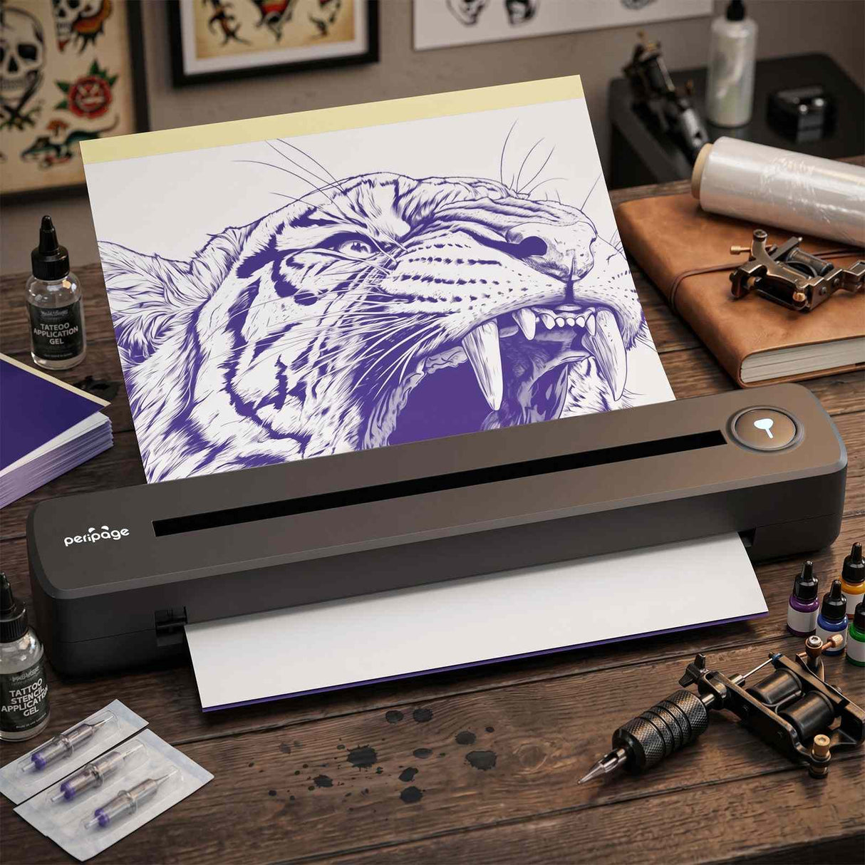 เครื่องพิมพ์ลายสักไร้สาย P91 – เชื่อมต่อบลูทูธ, 203DPI, ควบคุมด้วยแอปพลิเคชัน