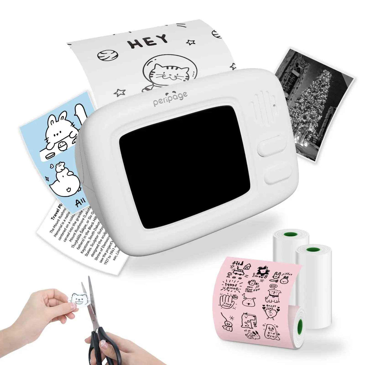 PeriPage A2 portable thermal printer with Bluetooth, label printing, OCR, and app control features