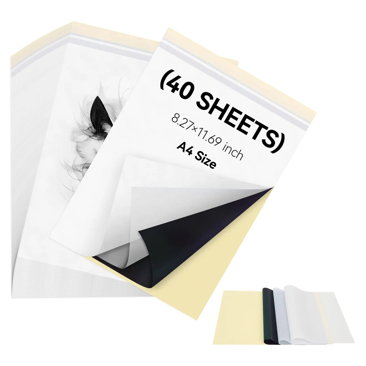 PeriPage Tattoo Transfer Paper for Wireless Tattoo Printer (P90, P90Pino), featuring a 3D front view of the product 40 sheets