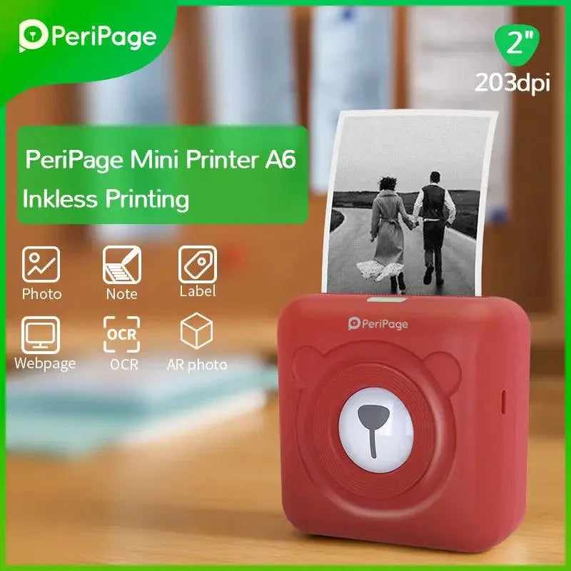 PeriPage 2" A6 Mini Printer with a printed photo, showcasing high-resolution inkless printing