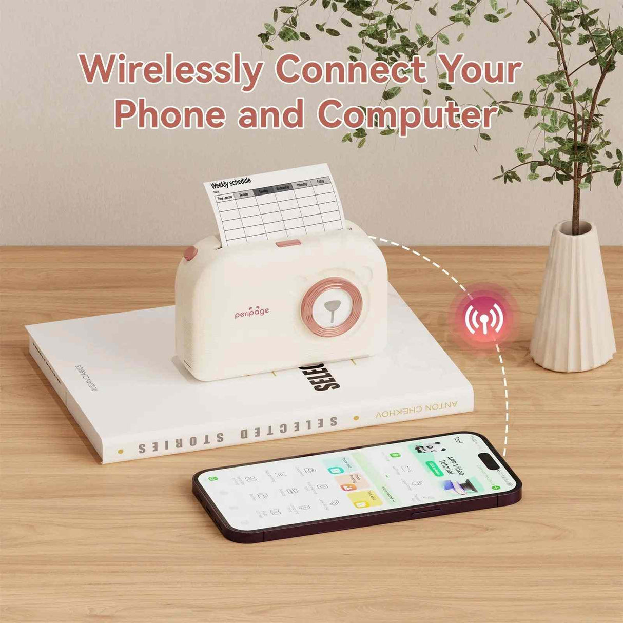 PeriPage A3X Mini Pocket Thermal Printer printing colorful kitchen labels for jars and containers, ideal for home organization.