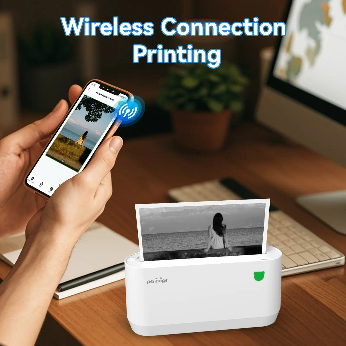 PeriPage A9 Series portable white mini pocket thermal printer with USB cable and paper roll