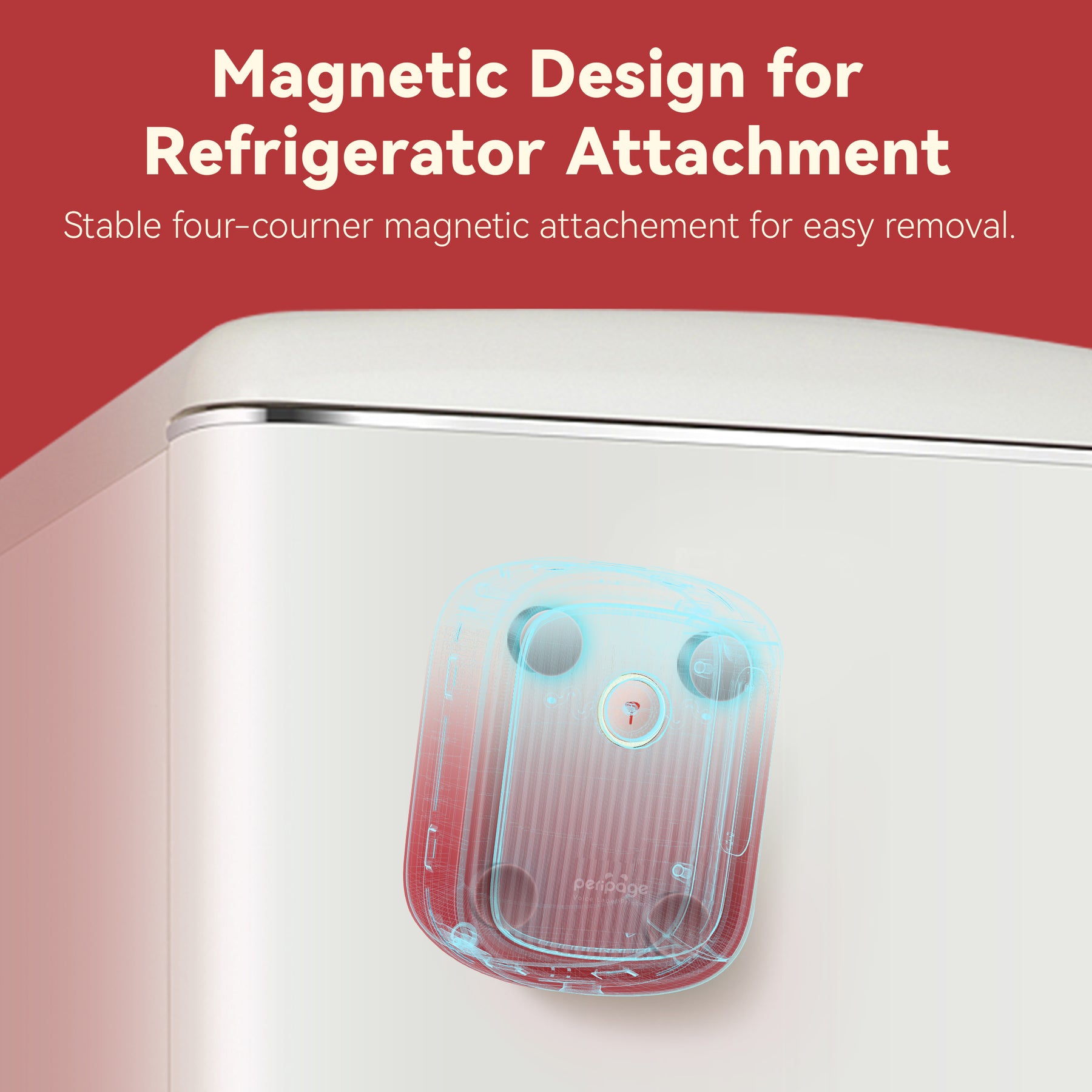 Magnetic design of the PeriPage P10 Label Printer allows convenient placement on refrigerator or metal surfaces.