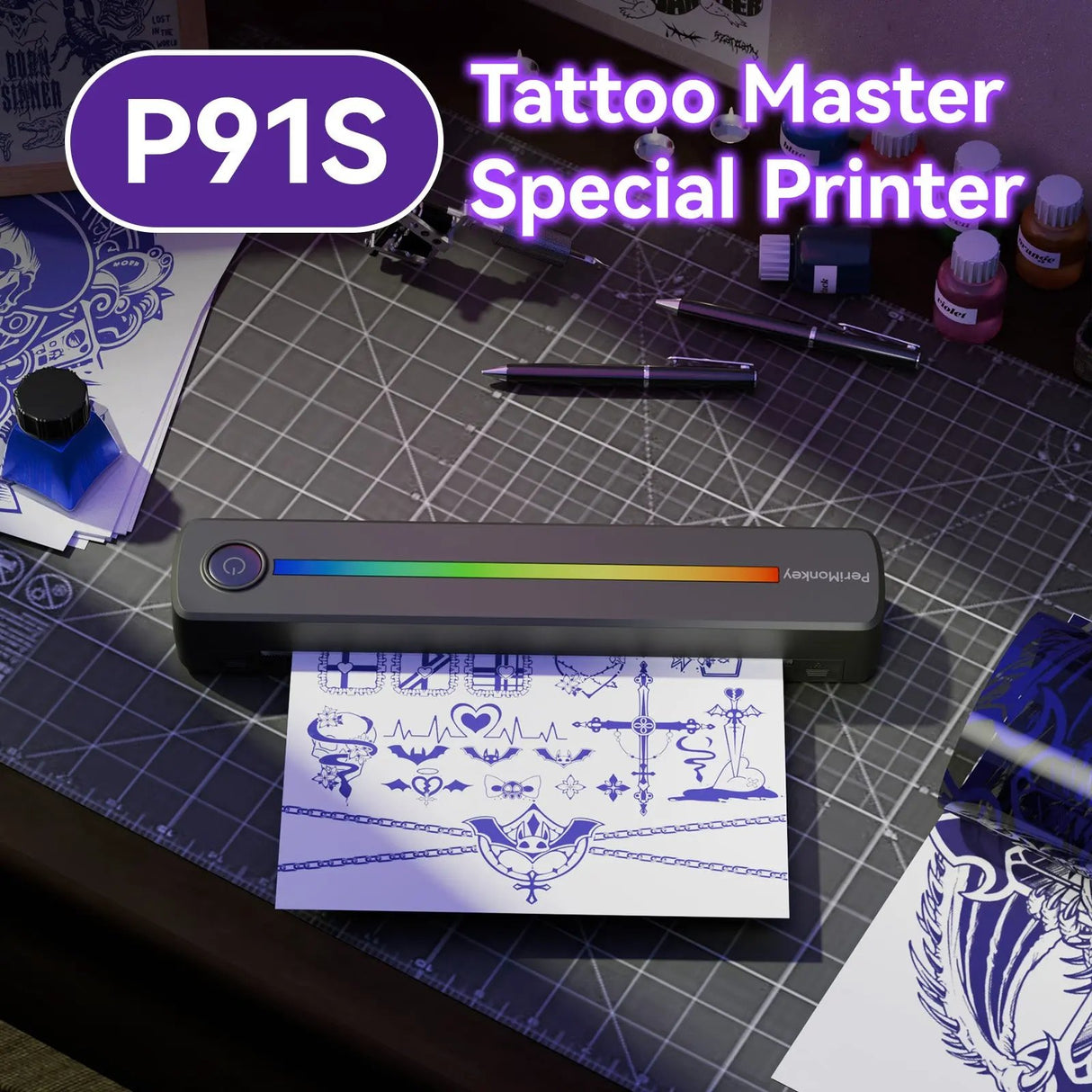 PeriPage P91S Tattoo Master Special Printer printing detailed tattoo designs
