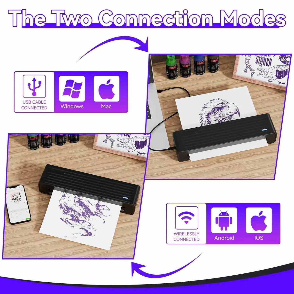 PeriPage P93 tattoo and A4 stencil printer with Bluetooth and USB