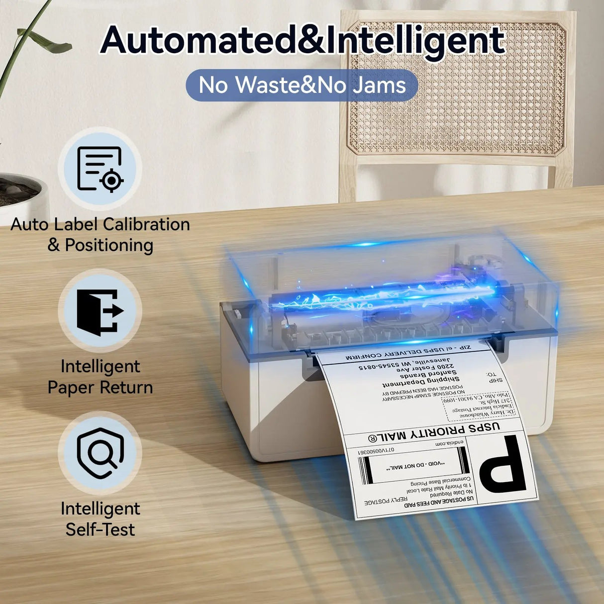 Everything included with your PeriPage PB41: the printer (98mm), 4x6 inch labels, USB cable, power adapter, user manual, and U-disk.
