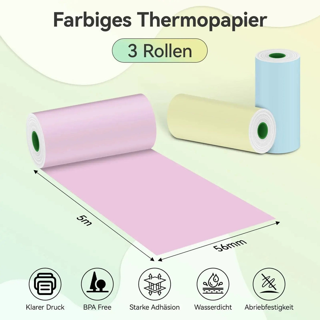 PeriPage Thermal Paper 3-Roll Pack - Clear Print Quality, BPA-Free, Waterproof, and Abrasion-Resistant