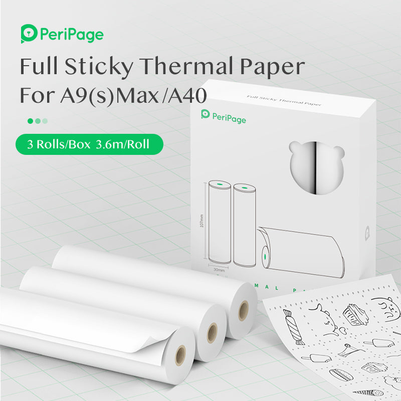 PeriPage 107×30mm White Thermal Paper 3-Rolls/Box