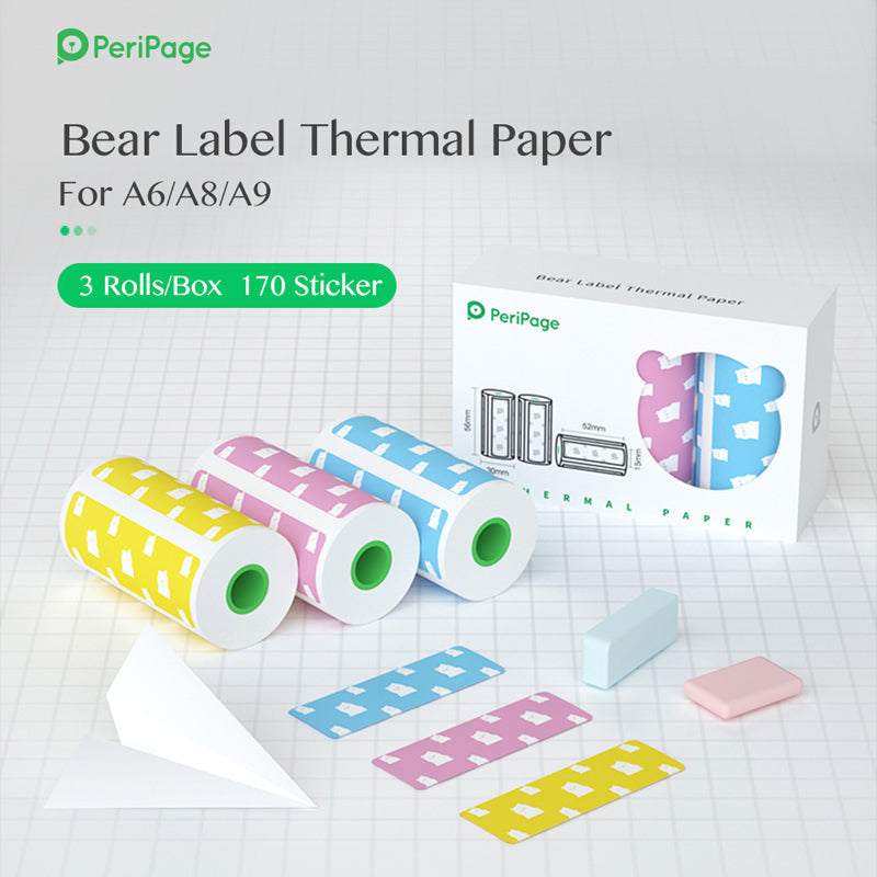 PeriPage A6 15mm Bear Label sticker 3-Rolls/Box - PeriPage Official Store