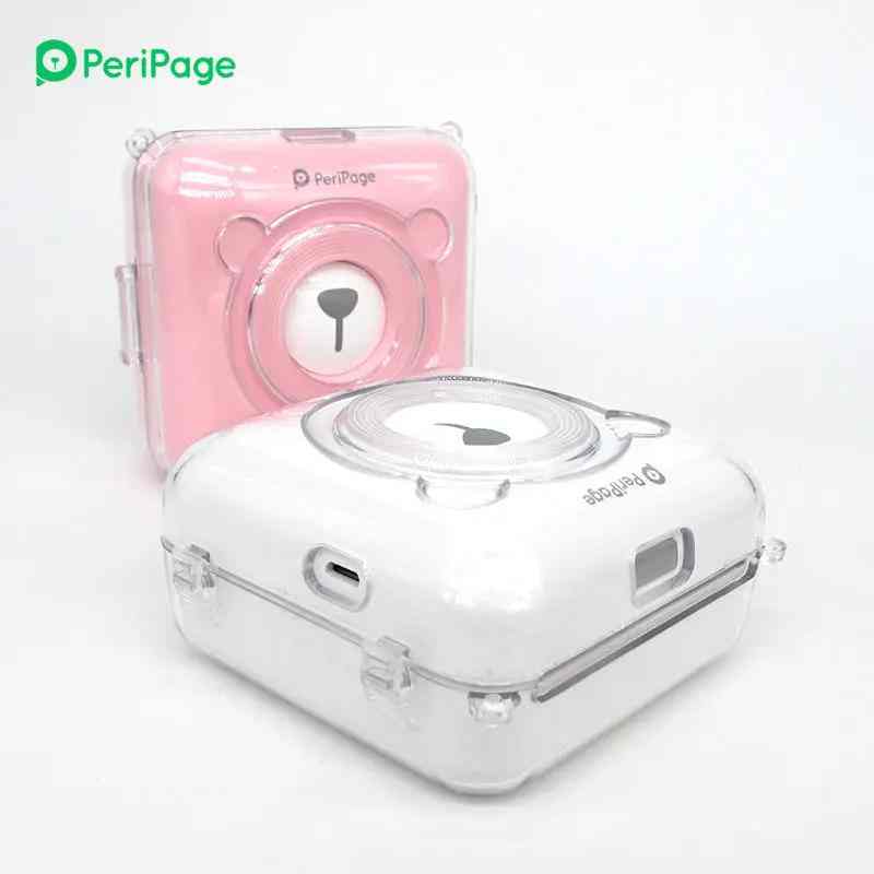 Clear protective case for PeriPage A6 thermal printer with a convenient nylon rope, offering durability and ease of use