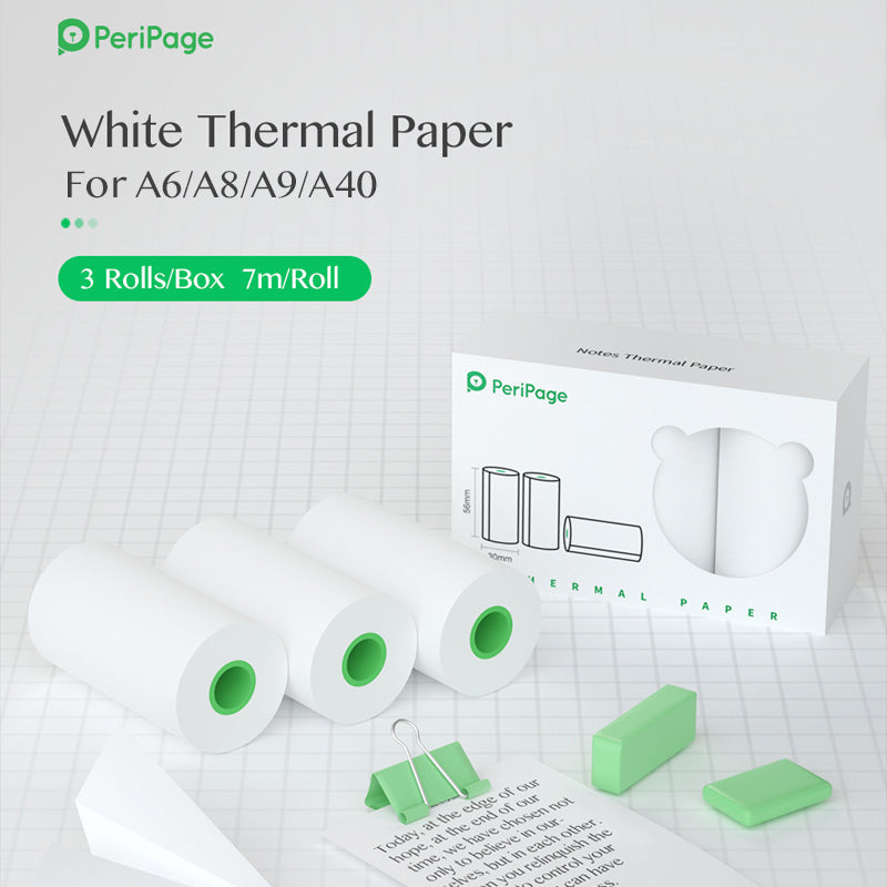PeriPage Full Sticky Thermal Paper Rolls - 3 Rolls/Box, 56x30mm, Sticky Paper for A6, A8, A9, and A40 Printers, Suitable for Printing Notes, Photos, and Custom Stickers