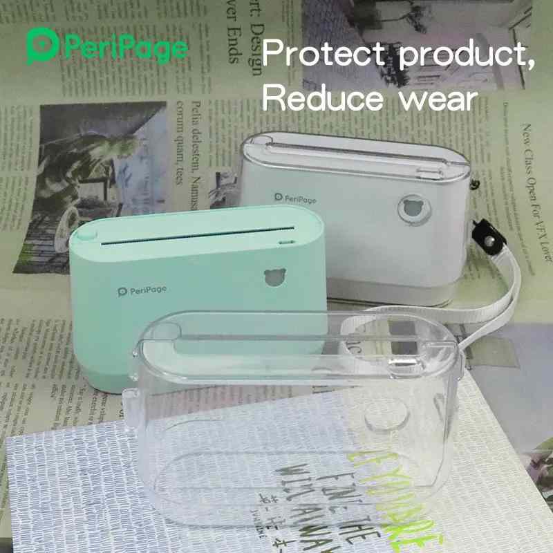 Clear protective case for PeriPage A9 printer, designed to safeguard against damage and easy to carry with a nylon rope attachment