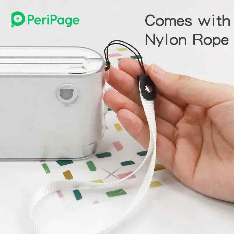 Transparent protective case for PeriPage A9 printer, featuring a snap-in design and nylon rope for easy portability and protection