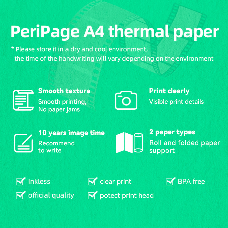 Official PeriPage A4 Thermal Paper with Protection Layer and Clear Print for Long-Lasting Quality