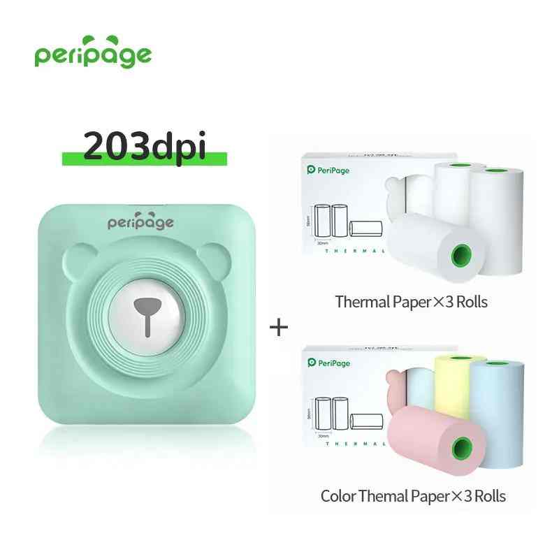 PeriPage A6 203dpi mint green portable thermal printer with 3 rolls of white thermal paper and 3 rolls of color thermal paper for printing photos and notes