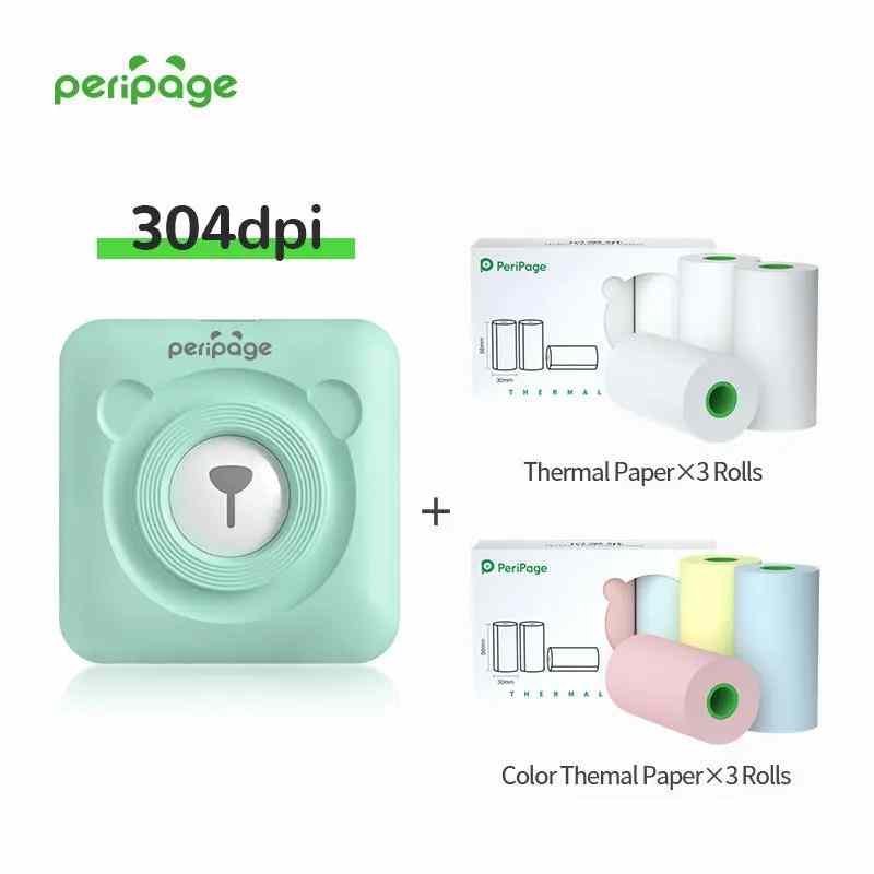 PeriPage A6 304dpi mint green portable thermal printer with 3 rolls of white thermal paper and 3 rolls of color thermal paper for DIY printing