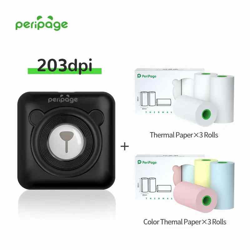 PeriPage A6 Black Mini Bluetooth Portable Thermal Printer for Photo, Note, and Label Printing