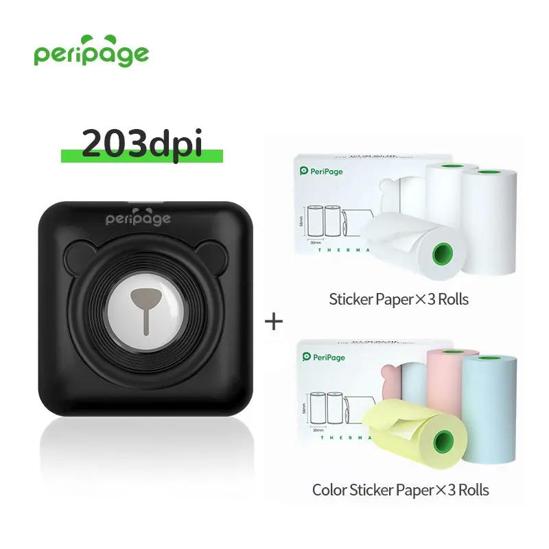 PeriPage A6 Black Bluetooth Thermal Printer with USB Cable, Thermal Paper, and User Manual