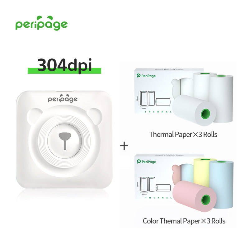 PeriPage A6 Mini Bluetooth Portable Thermal Printer in White for Photos, Notes, and Labels Printing