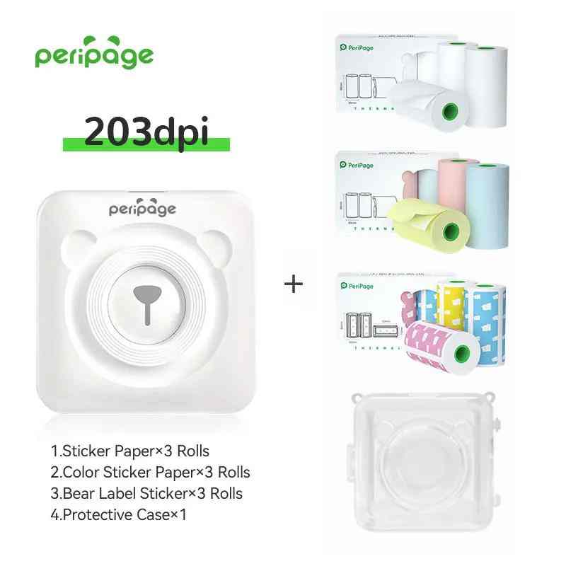 PeriPage A6 Mini Portable Thermal Printer with Sticker Paper Set for Label and Scrapbook Printing