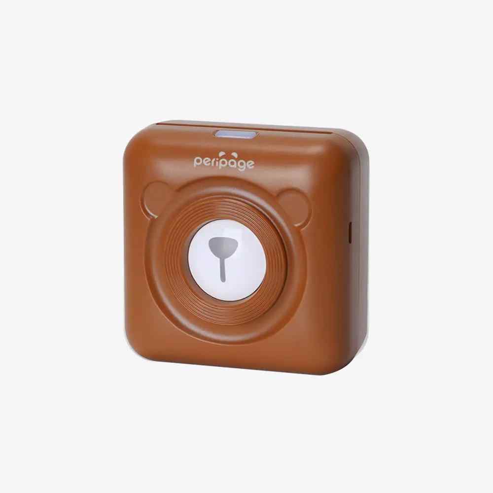 Brown PeriPage mini thermal printer, bear design portable Bluetooth printer for journaling and photos