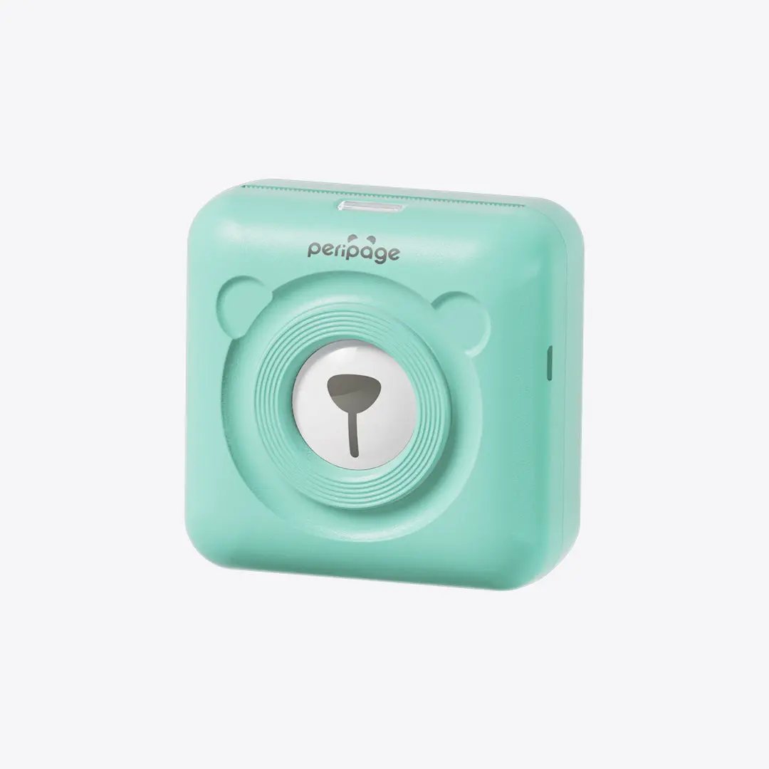 Mint green PeriPage mini thermal printer, small wireless photo and label printer for mobile devices