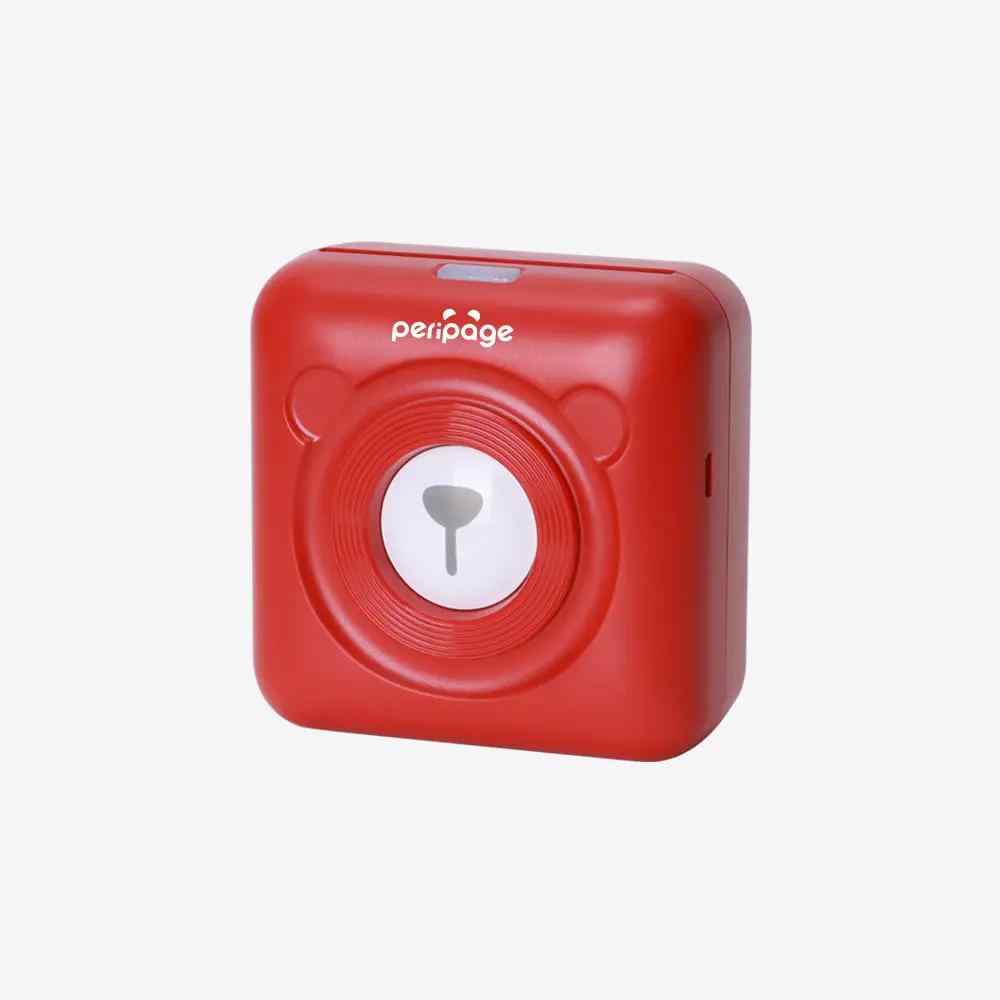 Red PeriPage mini thermal printer, portable Bluetooth printer for photos, receipts, and notes