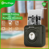 PeriPage 2" A6 Mini Printer in black, wireless and portable, ideal for photo, note, label printing, and OCR functionality."