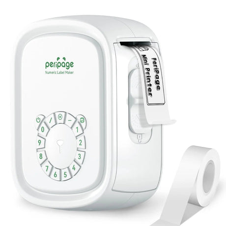 PeriPage P10 Pro numeric label maker in [color], compact Bluetooth thermal printer with dial keypad, printing adhesive labels for home and office organization.