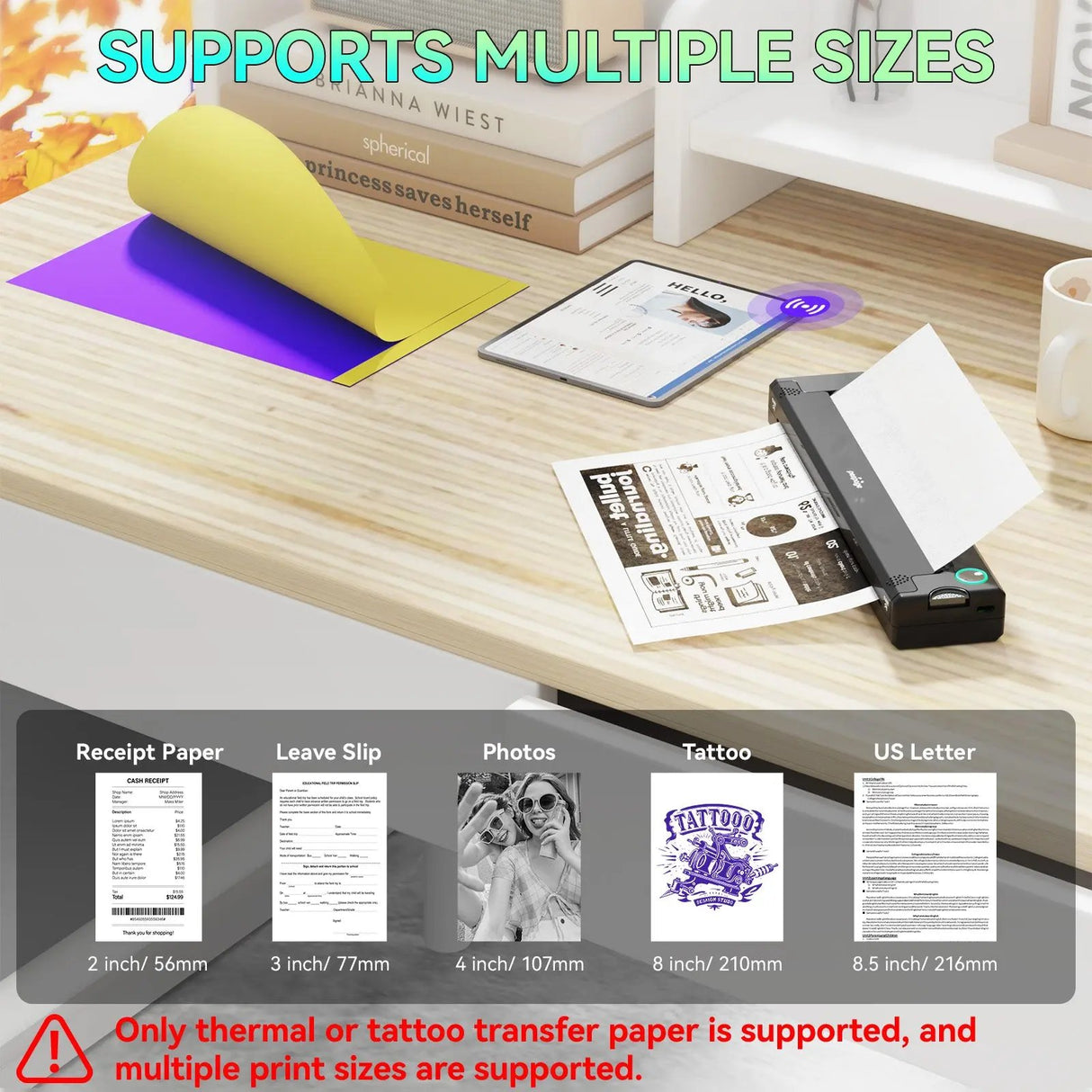 Buyers tattoo showcase displaying various tattoo artworks created with PeriPage P90 Tattoo Stencil Printer, including floral, geometric, and artistic designs on arms and hands.