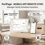 PeriPage Mobile App Remote Sync infographic showing smartphone companion app syncing on desk