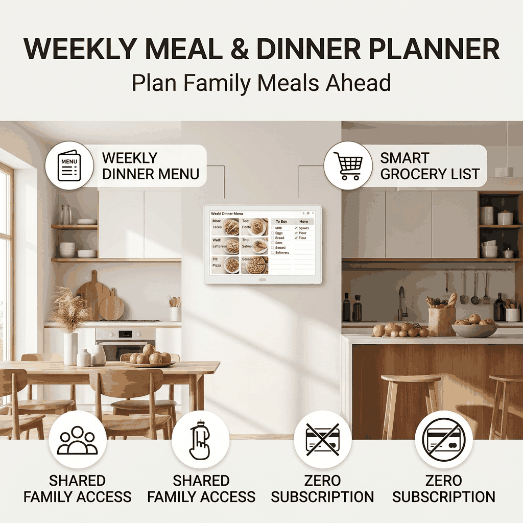 Weekly Meal Planner & Grocery List infographic matching reference layout