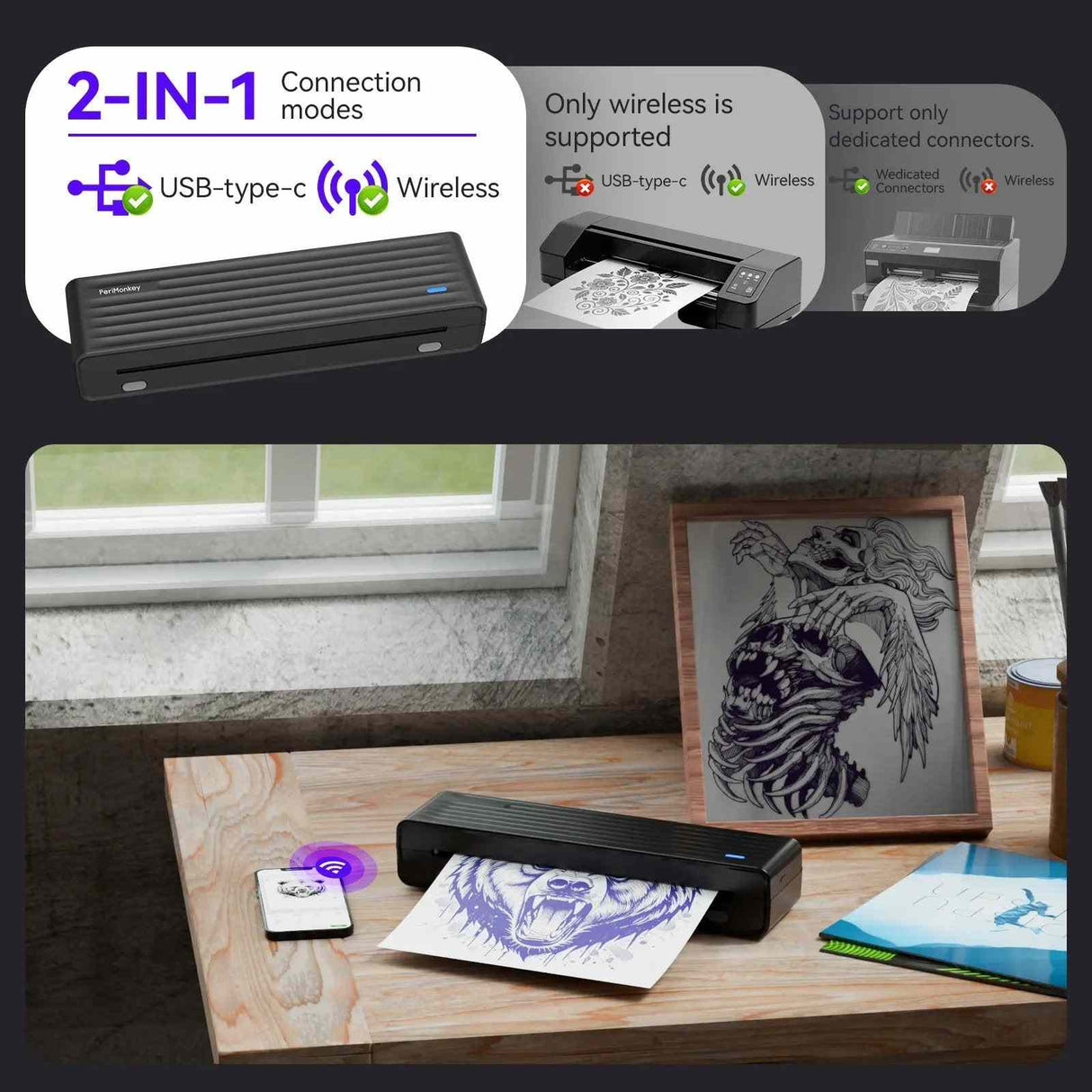 PeriPage P93 Tattoo and A4 Stencil Printer with 304DPI Bluetooth USB
