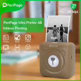 PeriPage 2" A6 Mini Printer in white, printing a black-and-white photo, showcasing high-quality printing on the go
