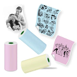 PeriPage Color Sticky Thermal Paper for A9, featuring pastel colors in blue, pink, and yellow, with 3 rolls of 3.6m each per box