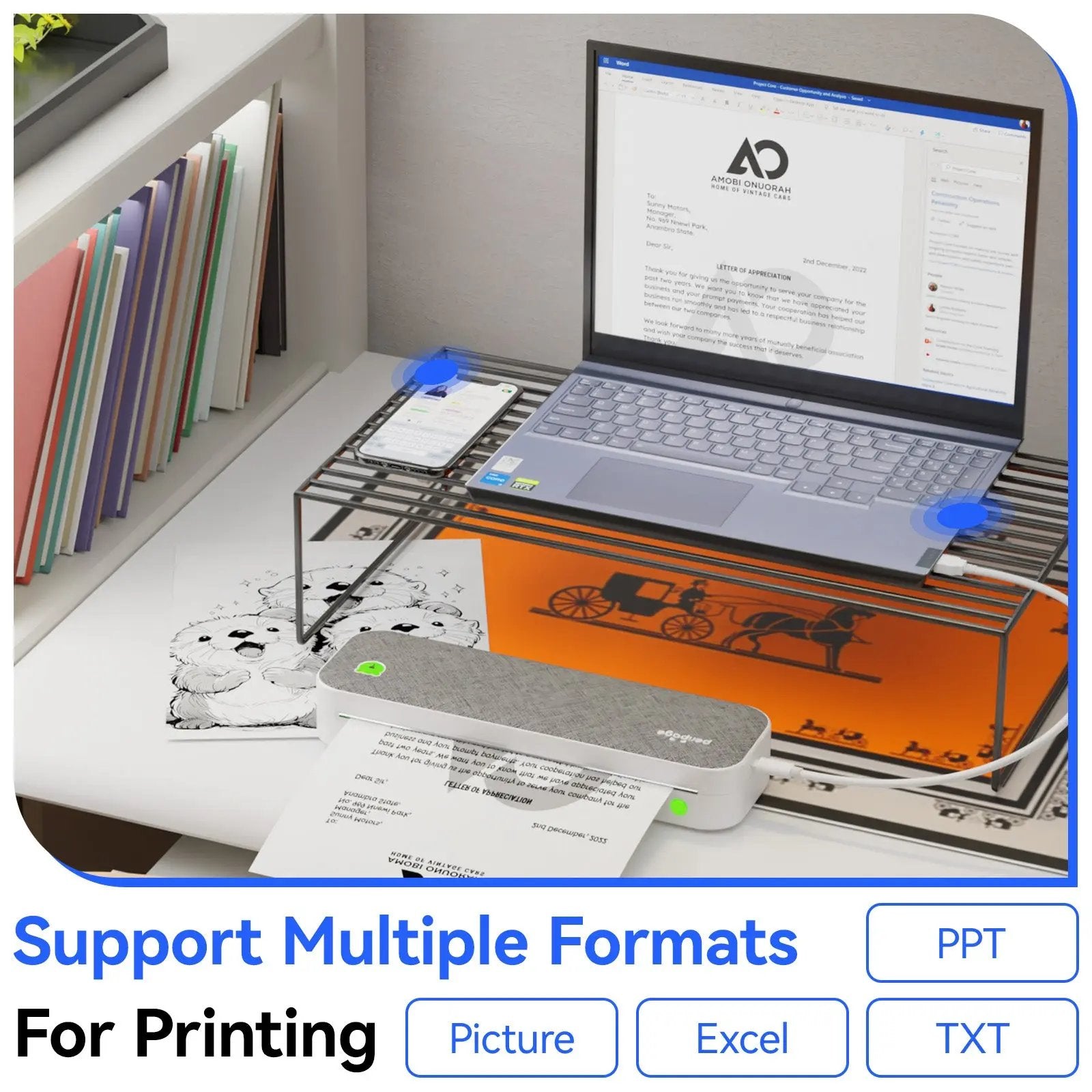 A40 Portable Thermal A4 Printer – 203/304DPI, 2600mAh Battery