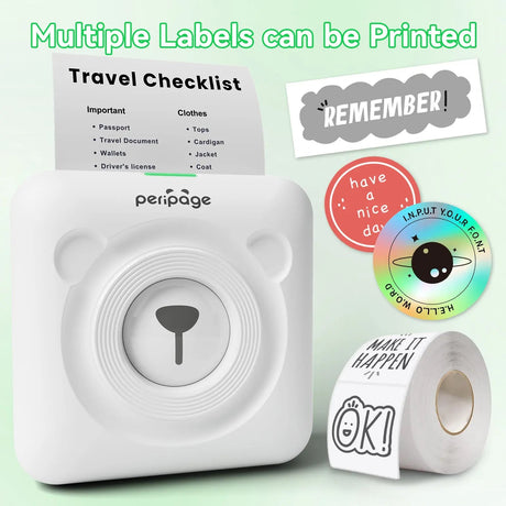 Print multiple labels at once with the PeriPage A6 - create detailed travel checklists for documents, clothes, and reminders with ease.