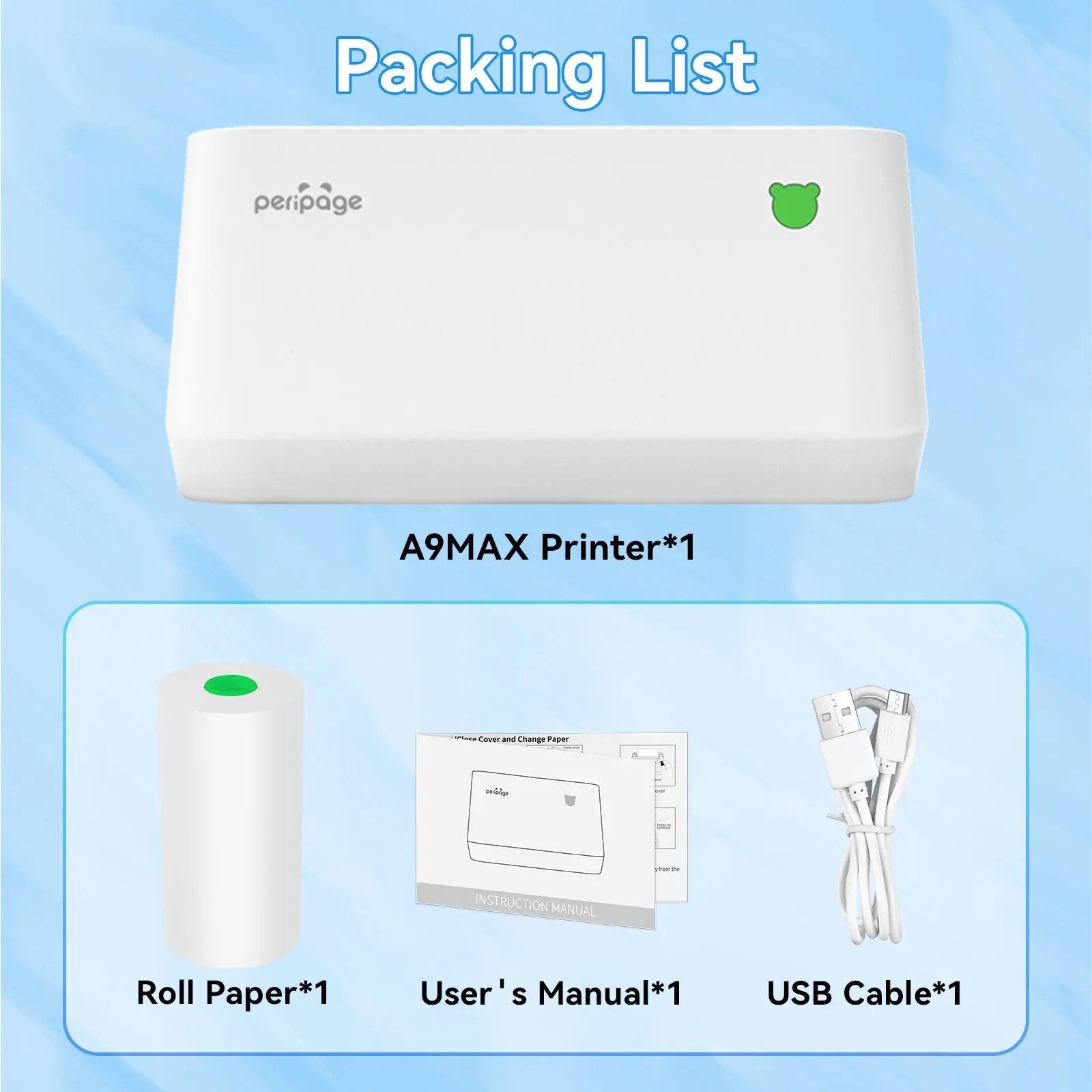 PeriPage 4'' A9 Max Mini Printer White - PeriPage Mini Printer