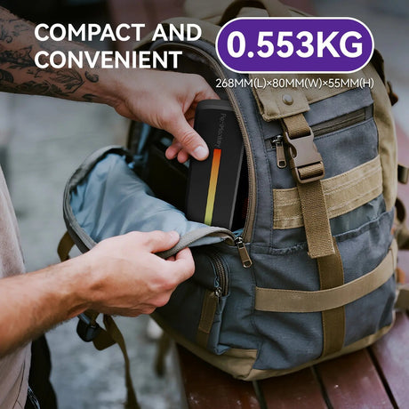 Compact and convenient PeriMonkey portable printer for easy carrying, weighs 0.553KG and dimensions 268MM(L) x 80MM(W) x 55MM(H)