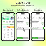 Step-by-step guide for connecting Bluetooth in the Peripage app, showing the process from opening Bluetooth to confirming connection