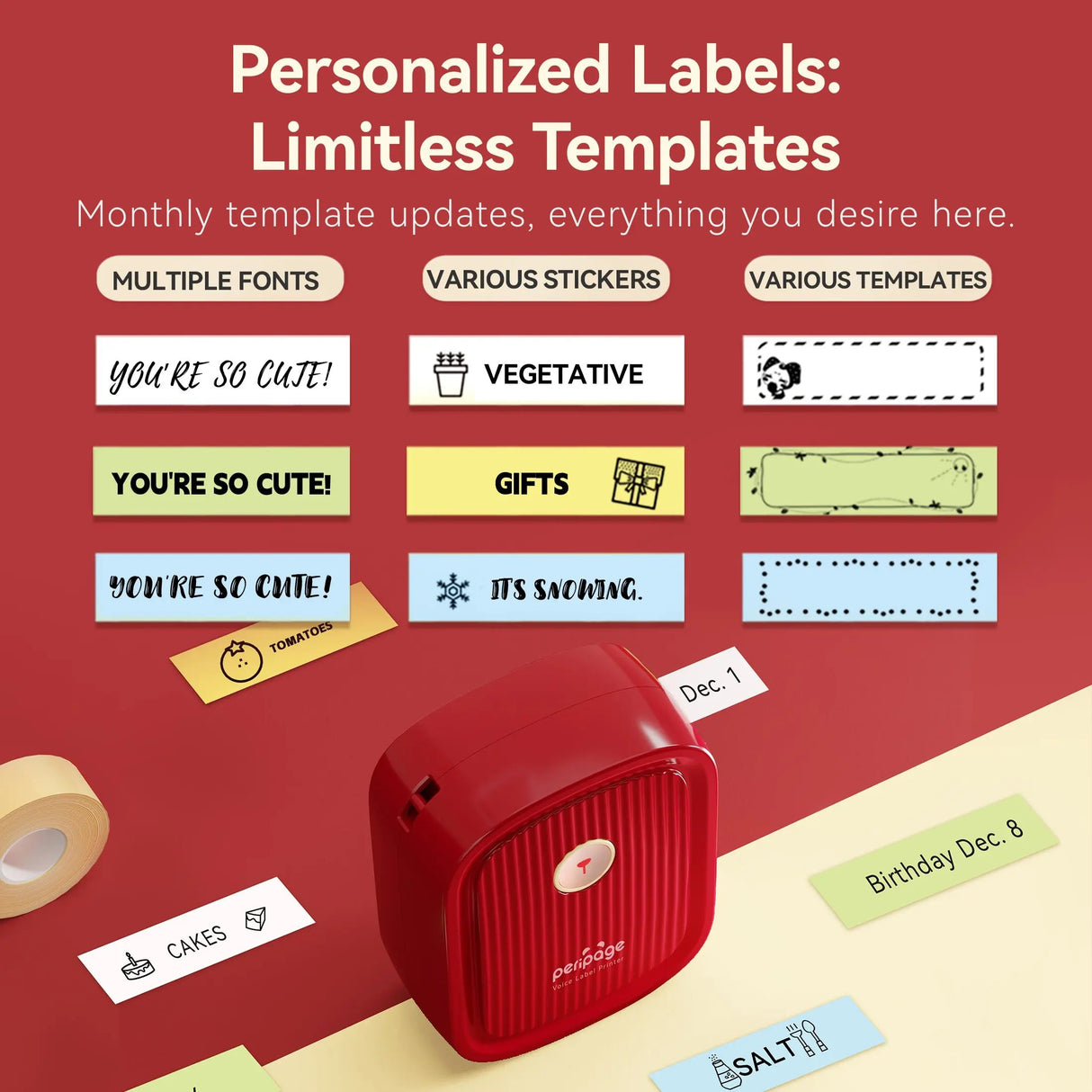 Create customized stickers easily with the PeriPage P10 Label Printer, featuring multiple creative templates.