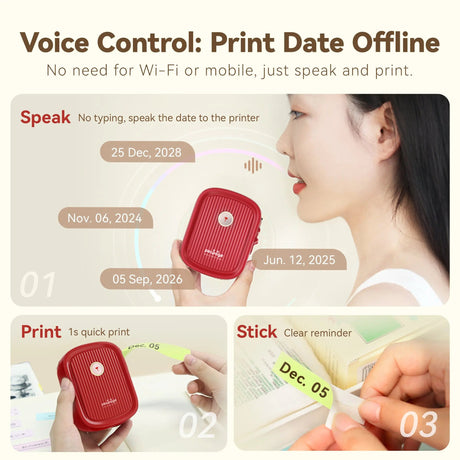 Hands-free printing with the PeriPage P10 Voice Label Printer, supporting smart voice control for quick labeling.