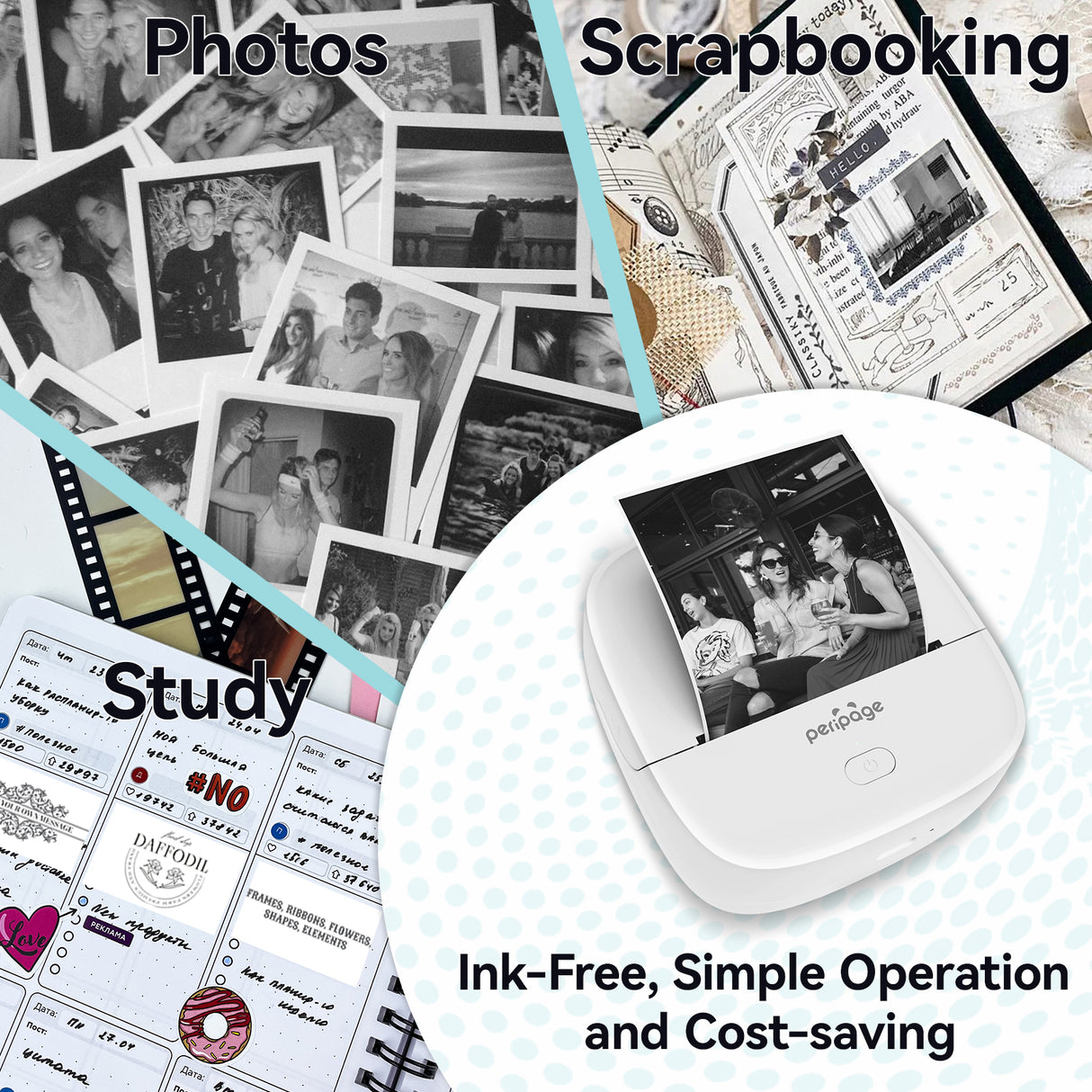 Ink-free, simple operation and cost-saving PeriPage P22 perfect for printing photos, scrapbooking, and puzzles like sudoku.