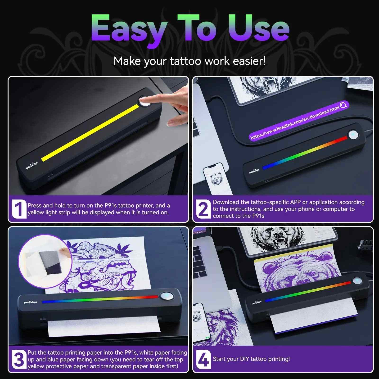 P91s AI Tattoo Stencil Printer – Photo-to-Stencil, 304DPI