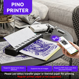 PeriPage Pino tattoo printer supports digital hand-drawn sketches, line art images, and PDF/Excel documents. Requires tattoo transfer or thermal paper.