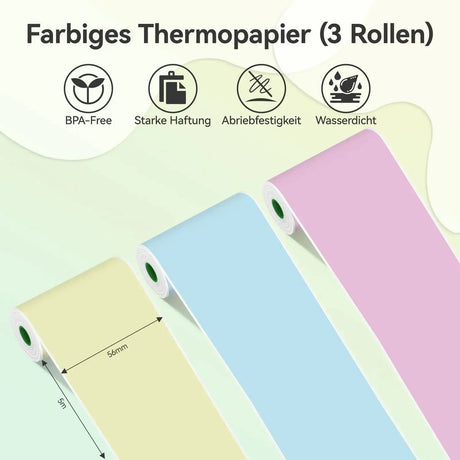 PeriPage Colorful Thermal Paper - BPA-Free, Strong Adhesion, Waterproof, and Smudge-Resistant (55mm Width)