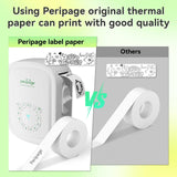 Comparison between Peripage label paper and other brands, highlighting superior print quality on Peripage paper